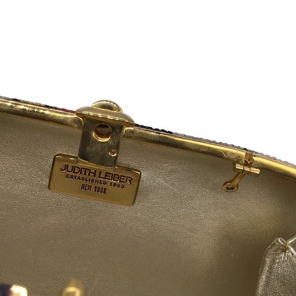 JUDITH LEIBER MULTICOLORED CRYSTAL EMBELLISHED LEAF DESIGN EVENING CLUTCH BAG - Picture 8 of 8